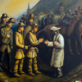 DALL·E 2023-07-18 19.44.41 - U.S. soldiers apologize to russian bogatyrs, oil painting.png