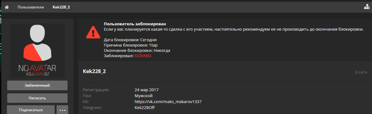 Пользователь заблокирован